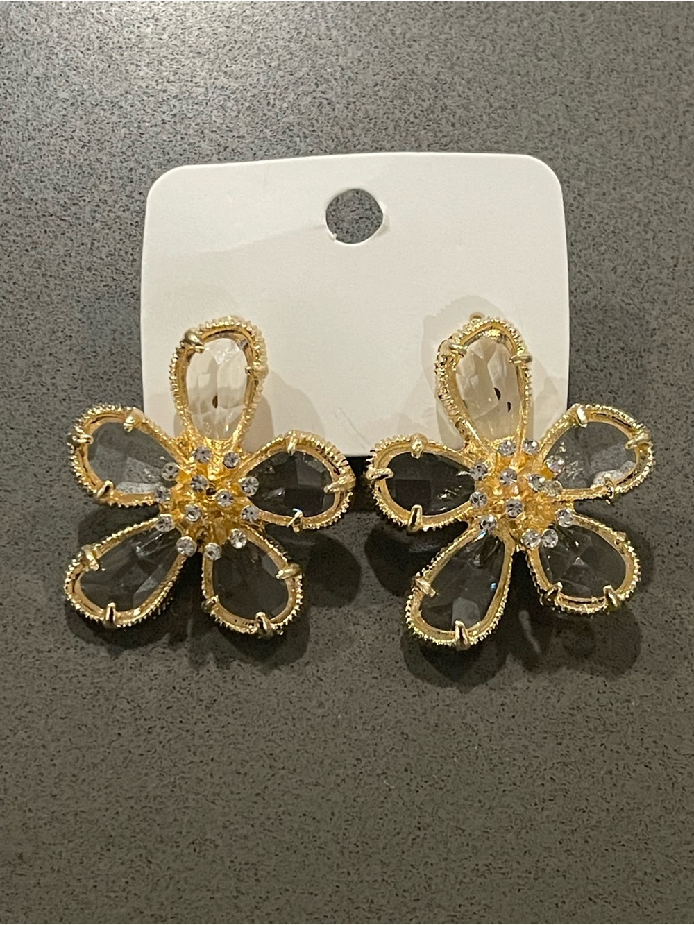 Gold-Tone Crystal Flower Stud Clip on Earrings
